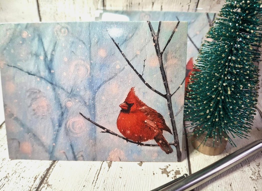 Christmas cards with Northern cardinal, Red cardinal snowstorm, Christmas ca