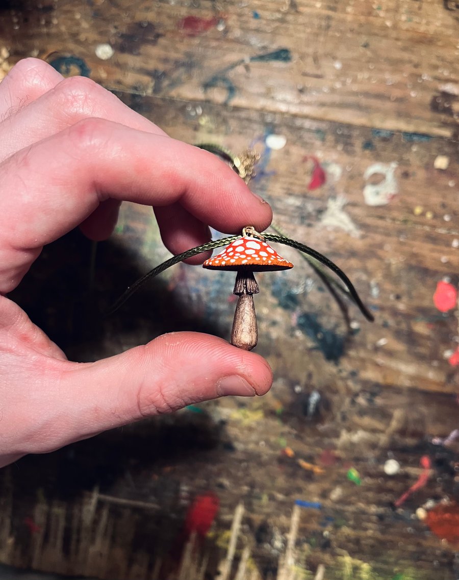 Hand Carved Faerie Mushroom Pendant (Fly Agaric)