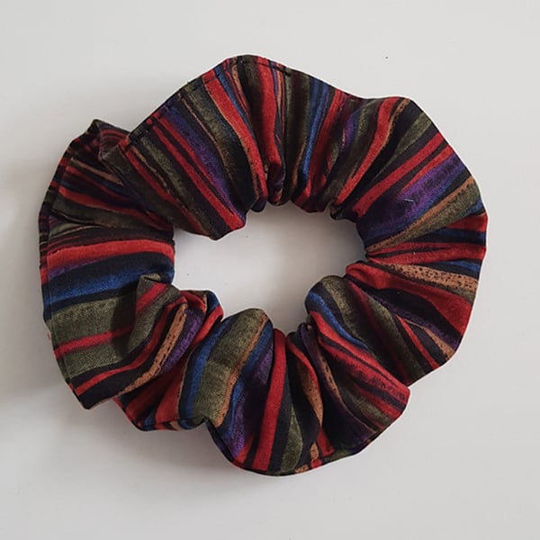 Dark Boho Stripe Cotton Scrunchie - Handmade Hair Accessory