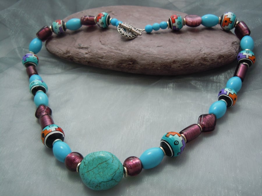  Peruvian handpainted beads, Magnesite & glass foil beads