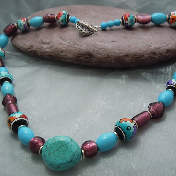  Peruvian handpainted beads, Magnesite & glass foil beads