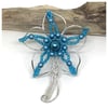 Silver Flower Brooch, Blue and Silver, Gift For Her