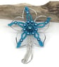Silver Flower Brooch, Blue and Silver, Gift For Her