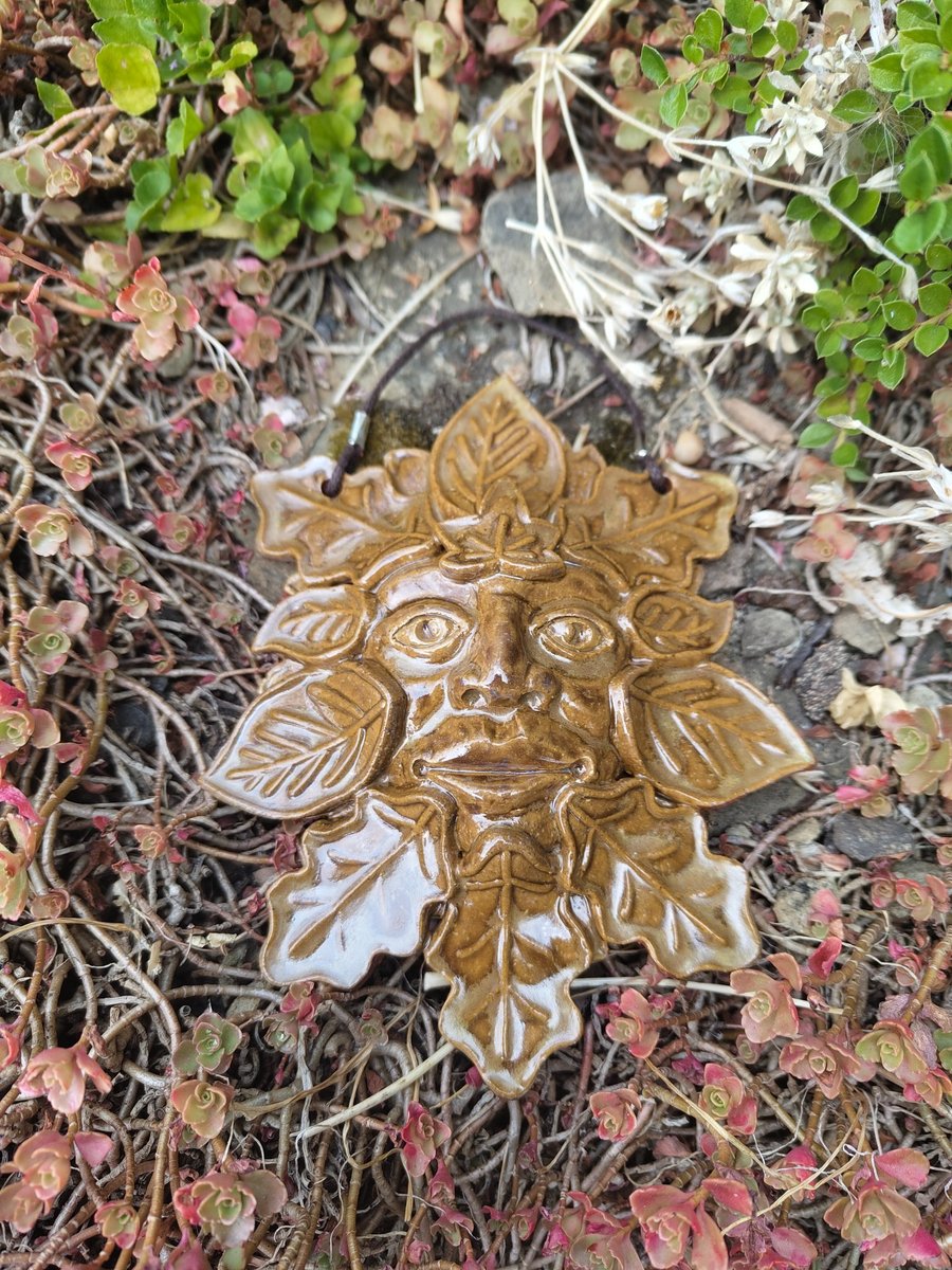 Green man ceramic wall plaque 