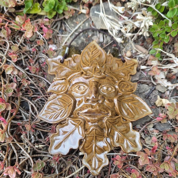 Green man ceramic wall plaque 