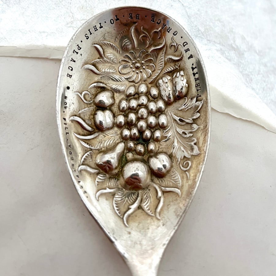 Plenty and Grace Spoon, Handstamped Victorian Berry Spoon