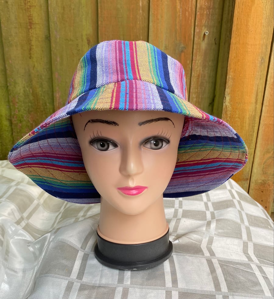 Handmade Striped 100% Cotton Ladies Bucket Hat. 
