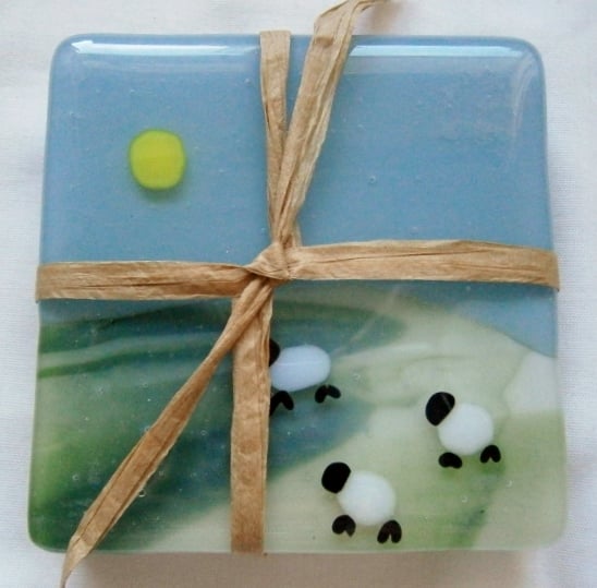 Fused glass Sheepy coasters