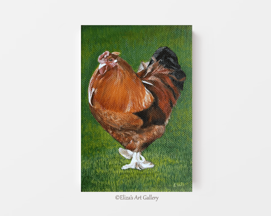 Original Chicken Art Acrylic Painting on Box Canvas 