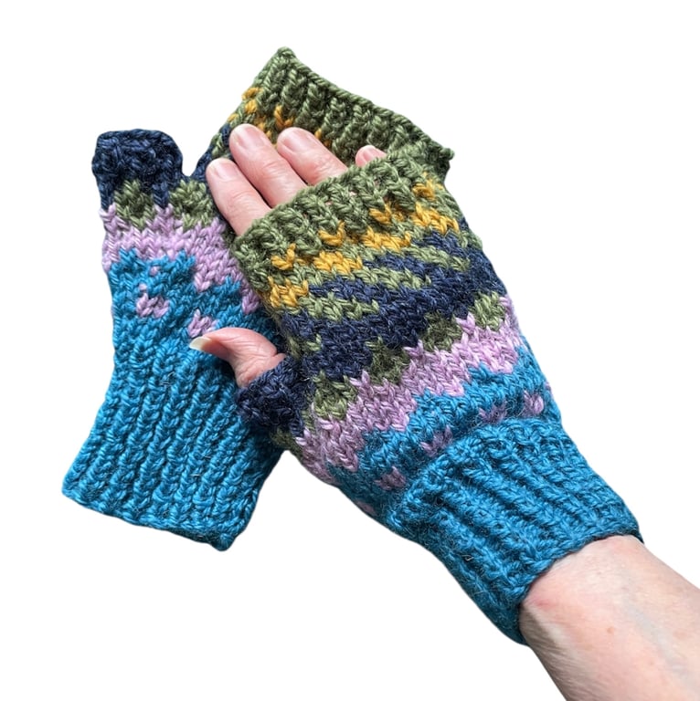 Hand knitted wool fingerless gloves ( FFG4)