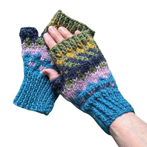 Hand knitted wool fingerless gloves ( FFG4)