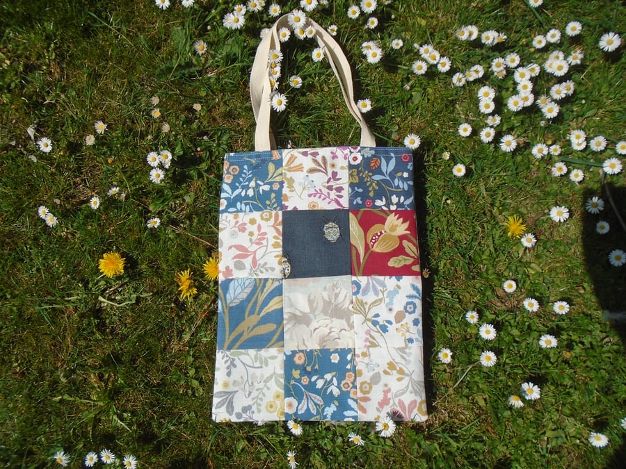 Floral Patchwork Tote Bag Cotton Unique 