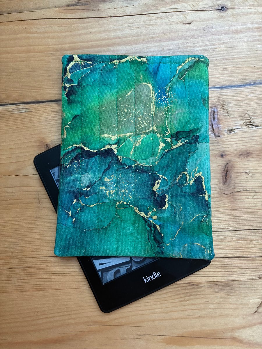 Emerald Green And Gold Quilted Fabric Sleeve For 6 Inch Kindle Paperwhite 