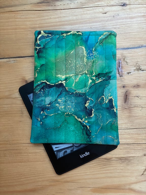 Emerald Green And Gold Quilted Fabric Sleeve For 6 Inch Kindle Paperwhite 
