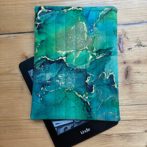 Emerald Green And Gold Quilted Fabric Sleeve For 6 Inch Kindle Paperwhite 