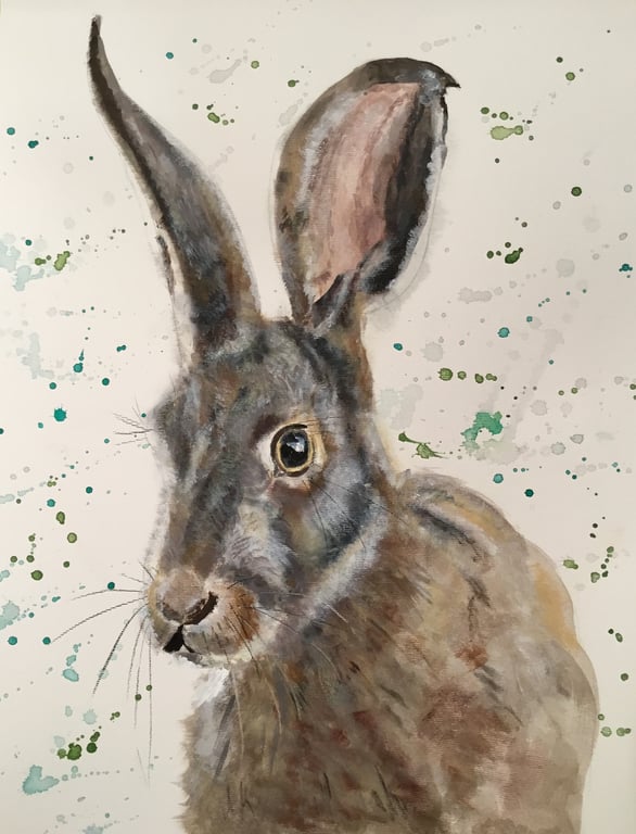 Giclee print of 'Horatio' a hare painting by artist Janet Bird