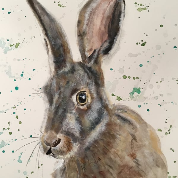 Giclee print of 'Horatio' a hare painting by artist Janet Bird