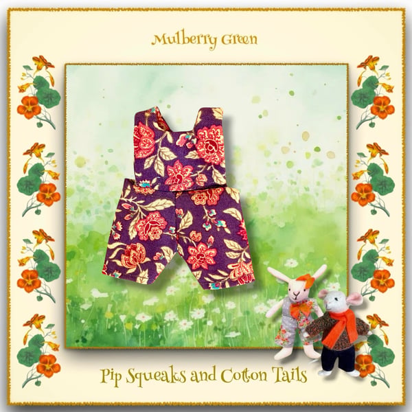 Brown and Orange Flowered Dungarees to fit the Pip Squeaks and Cotton Tails 