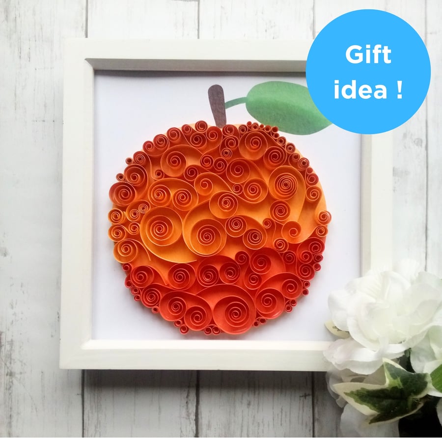 Orange Fruit Framed Quilled Paper Artwork Housewarming Gift Idea Kitchen