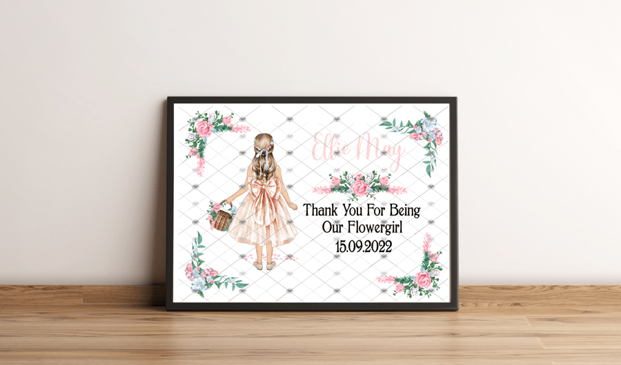 Flowergirl Wedding A4 Print, Thank You Gift Flowergirl, Flowergirl Custom Print
