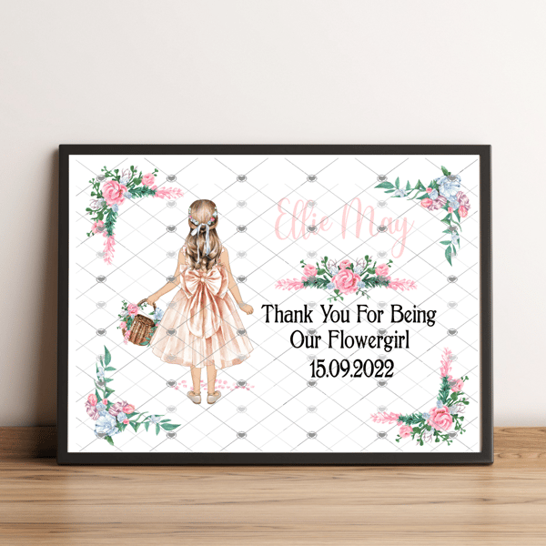 Flowergirl Wedding A4 Print, Thank You Gift Flowergirl, Flowergirl Custom Print