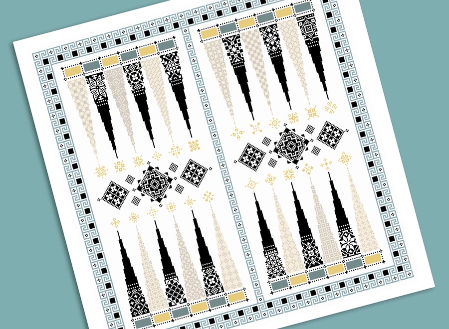 221B Cross Stitch chart Backgammon Tavli Tavla Table Game Board