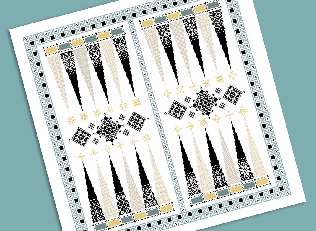 221B Cross Stitch chart Backgammon Tavli Tavla Table Game Board