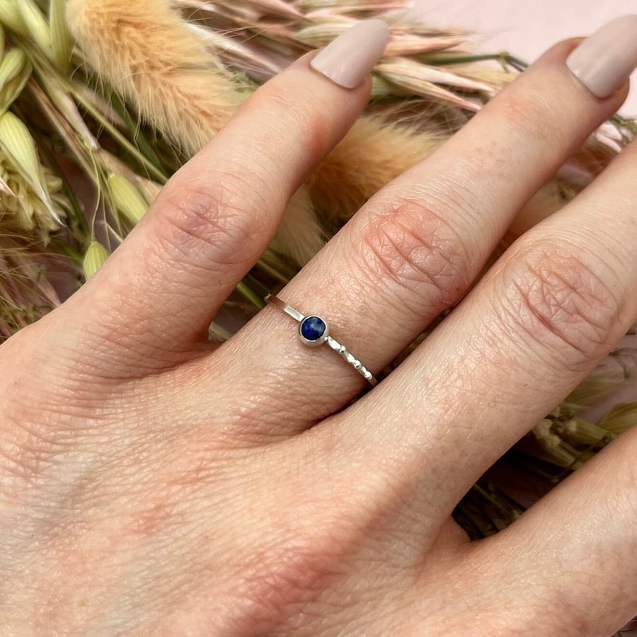 Lapis Lazuli Beaded Dainty Ring - Size I.5 (UK)