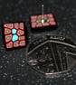 Modern Style Cubist Pattern Ear Studs - Polymer Clay - Silver - Handmade - Image 4