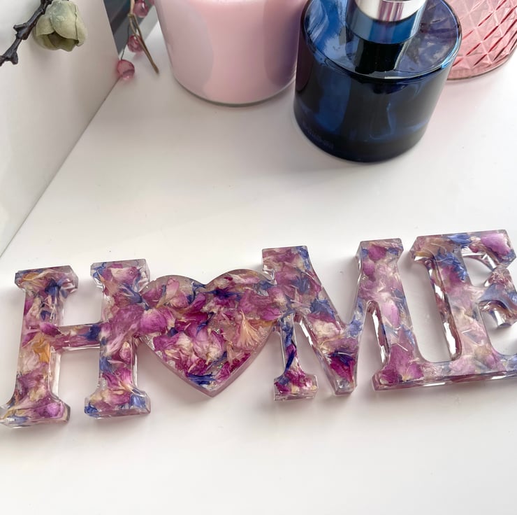 Pink Purple Handmade Floral Home Sign Resin int... - Folksy