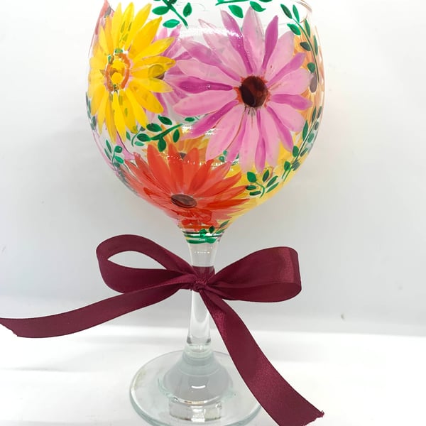 Hand Painted Gin Glass Colourful Gin Glass Gerbera Gifts Bright Cocktail Glass