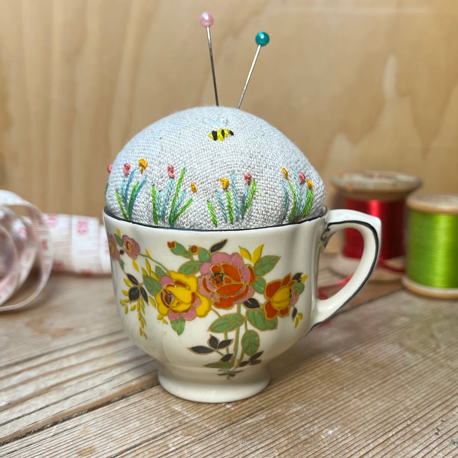 Royal Doulton Rosslyn coffee cup embroidered pin cushion