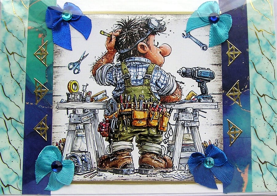 DIY Dad - Hand Crafted Decoupage Greeting Card - Blank - 3267