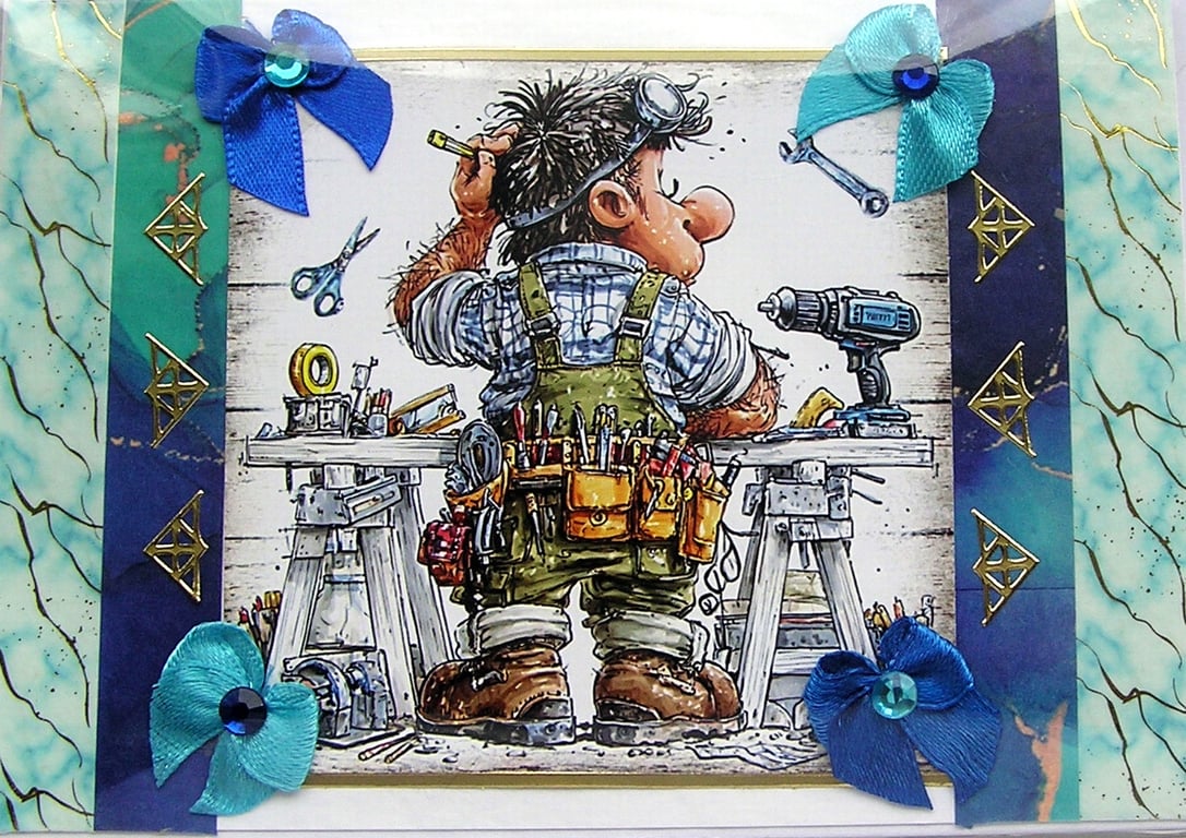DIY Dad - Hand Crafted Decoupage Greeting Card - Blank - 3267