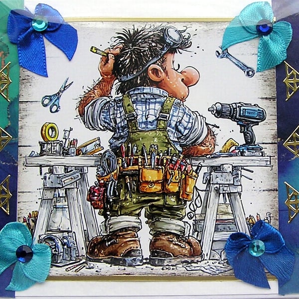 DIY Dad - Hand Crafted Decoupage Greeting Card - Blank - 3267