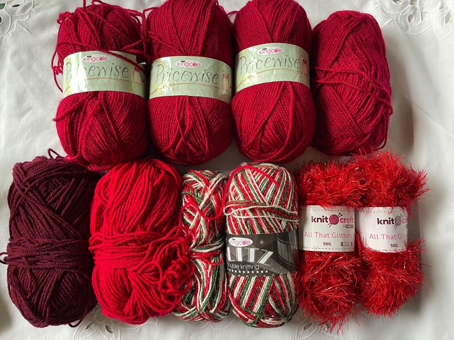 Red DK Yarn bundle Job Lot King Cole yarn Glitz All that Glitters Sparkle Yarn 