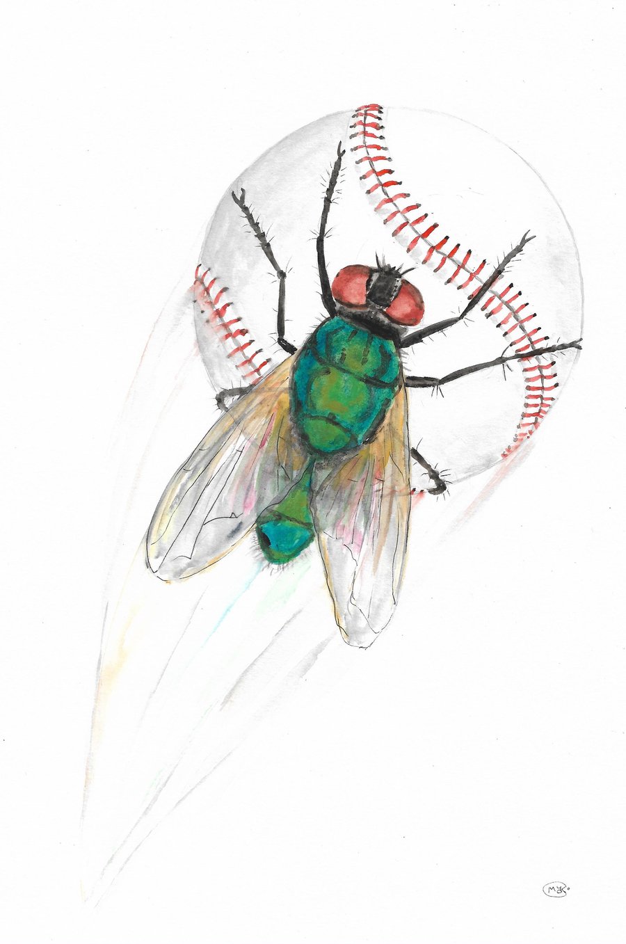 Fly Ball, Sport and a Fly. Original Painting