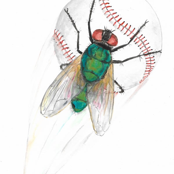 Fly Ball, Sport and a Fly. Original Painting