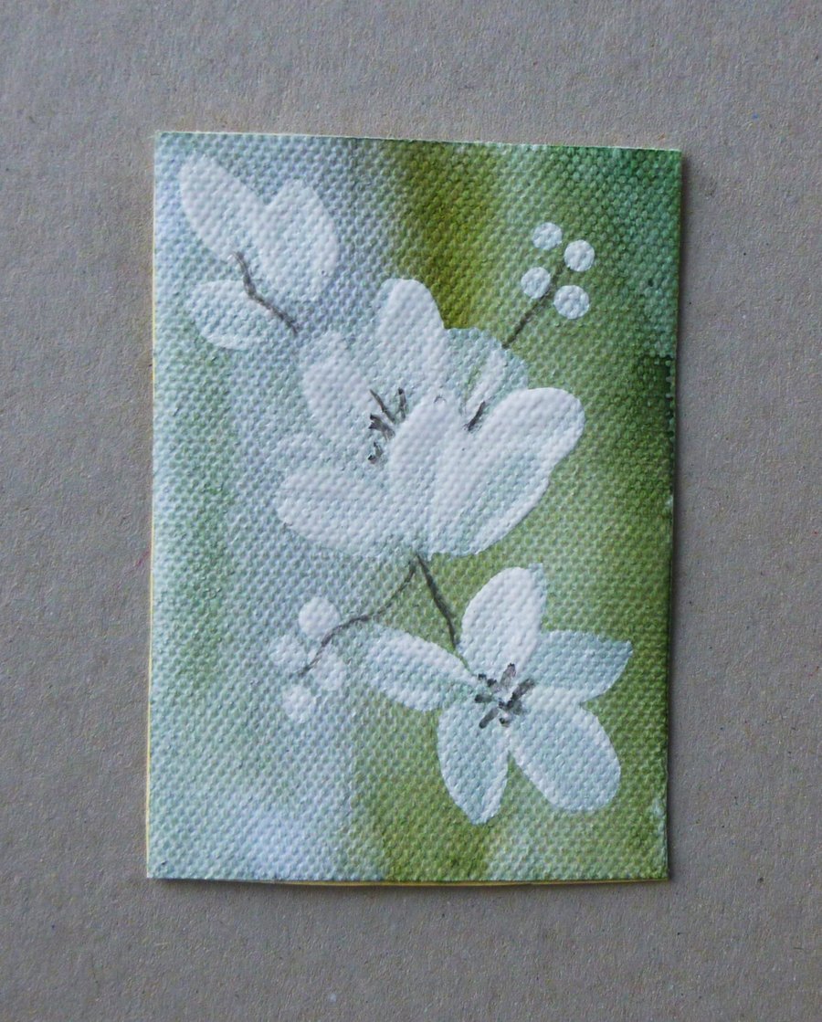 miniature aceo floral painting on canvas paper ( ref FA 401 B1 )