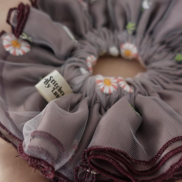 Dusty Mink Mauve Tulle Net XL Scrunchies, Double Layer Ruffle Frill Scrunchies