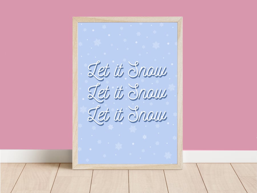 Let It Snow Blue Christmas Decor, Snowy Christmas Prints.