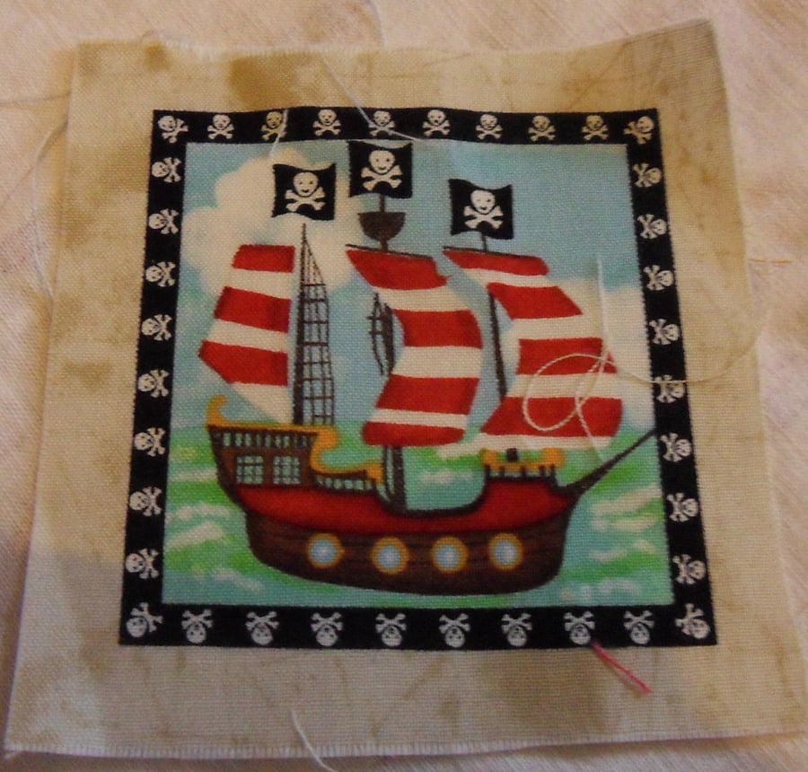 100% cotton fabric squares. Pirate ship (57)