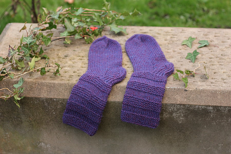 Handknit socks women's wool with acrylic, purple boot socks, UK4-5