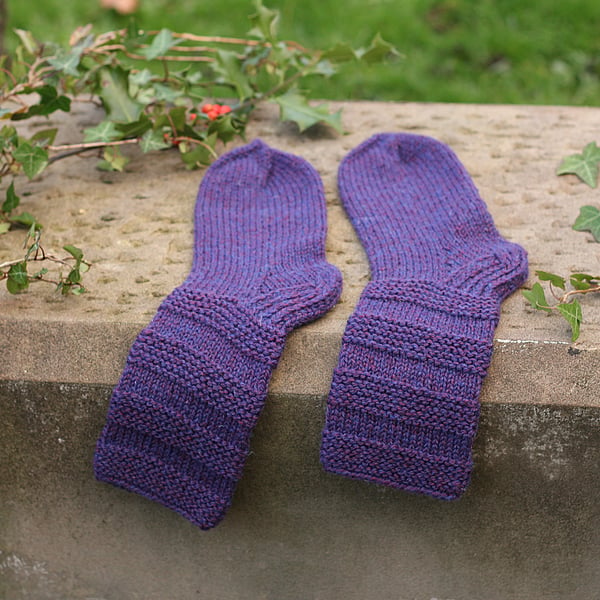 Handknit socks women's wool with acrylic, purple boot socks, UK4-5