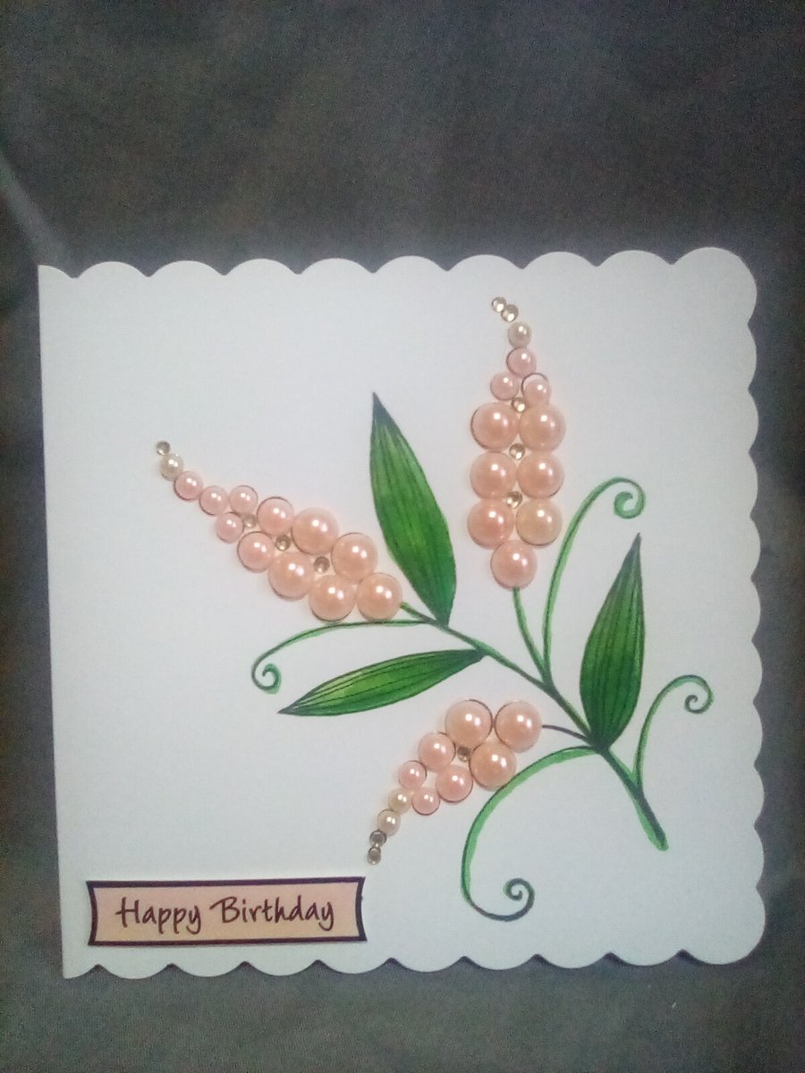 Handmade watercolour embellished Birthday card 