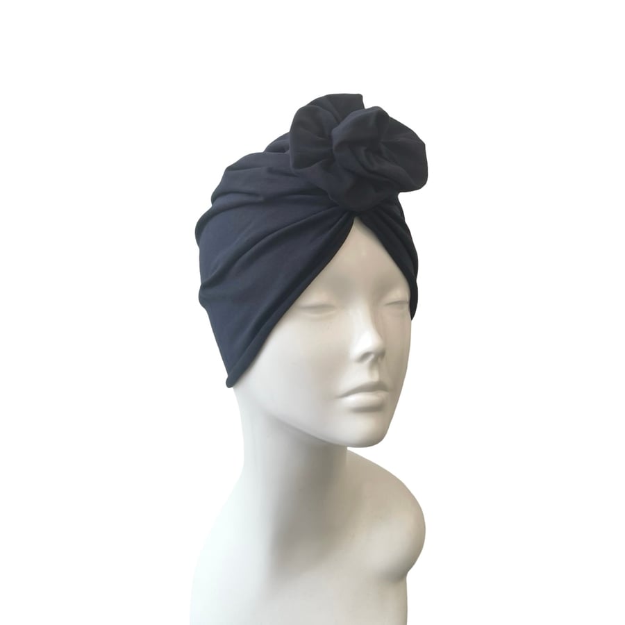 NAVY HAIR TURBAN for Women, Autumn Turban Head Wrap Adults