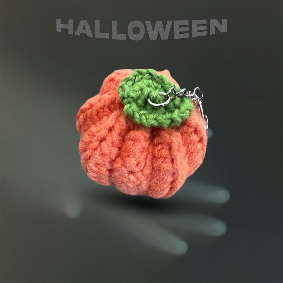 Handmade crochet pumpkin Halloween keychain