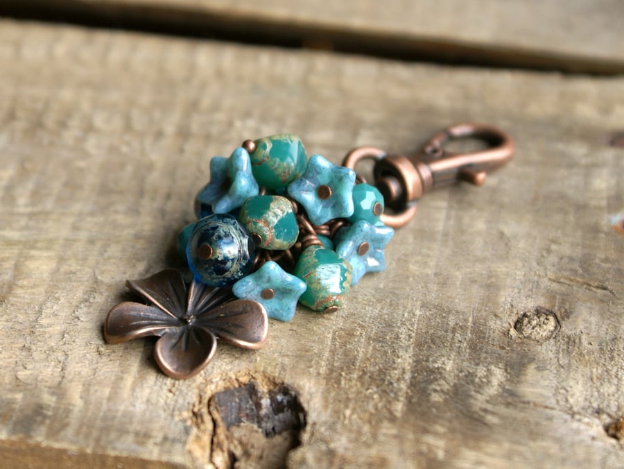 Teal Flower Bag Charm