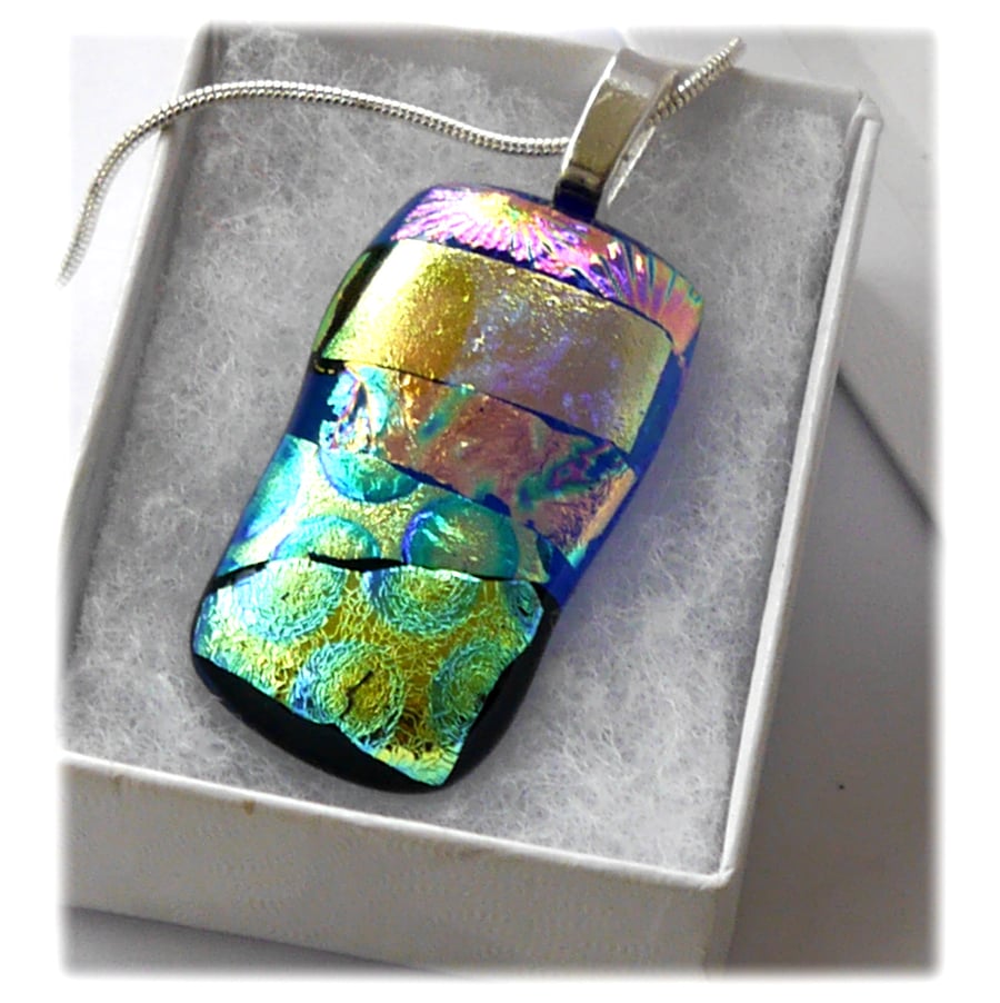Patchwork Dichroic Glass Pendant 188 silver plated chain