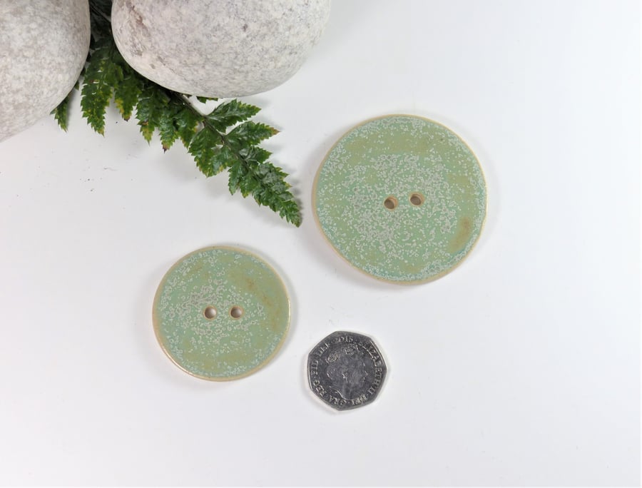 4.5cm  Big Mottled Green Handmade Ceramic Button Buttons